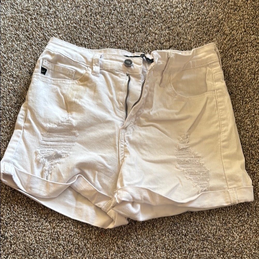 Women's White Distressed Shorts